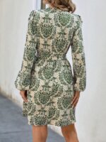 Rochie Scurta Vendi Bej cu Imprimeu Verde - imagine 2