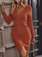 Rochie Midi Tricotata Polar Caramizie - imagine 5