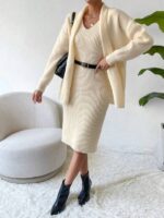 Compleu cu Rochie Natasa Alb Tricotat