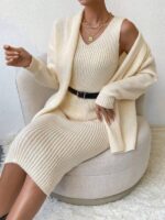 Compleu cu Rochie Natasa Alb Tricotat - imagine 3