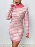 Rochie Scurta Tricotata Alija Alba cu Roz