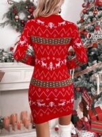 Rochie Scurta Tricotata Natane Rosie cu Imprimeu de Craciun - imagine 2