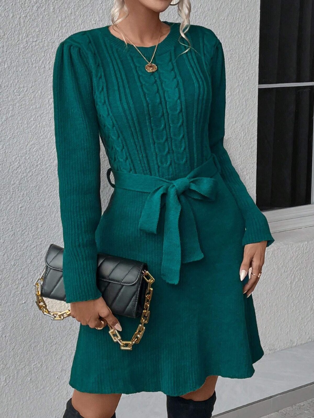 Rochie Scurta Tricotata Monique Turcoaz - imagine 1