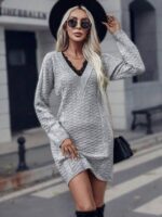 Rochie Scurta Tricotata Thindra Gri - imagine 3
