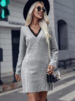 Rochie Scurta Tricotata Thindra Gri - imagine 6