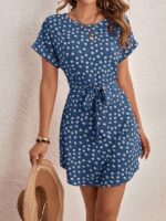 Rochie Scurta Sariad Albastra Inflorata