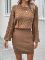 Rochie Scurta Tricotata Olda Bej - imagine 3