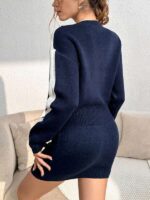 Compleu Dama Lory Tricotat Bleumarin si Alb - imagine 2