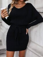 Rochie Scurta Maichen Neagra cu Cordon Tricotata - imagine 3