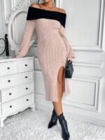 Rochie Lunga Yasmina Roz cu Negru Tricotata - imagine 3
