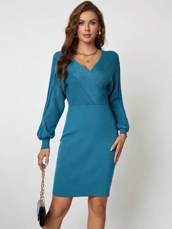 903 Rochie Midi Tricotata Nastia Albastra - imagine 1