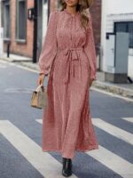 Rochie Lunga Adona Roz Pudra cu Buline - imagine 3