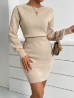 Rochie Scurta Tricotata Maline Bej
