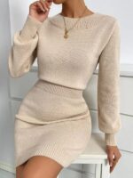 Rochie Scurta Tricotata Maline Bej - imagine 3