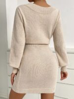 Rochie Scurta Tricotata Maline Bej - imagine 2