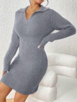 Rochie Scurta Tricotata Aldora Gri - imagine 5