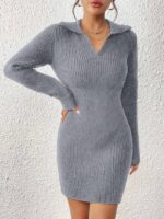 Rochie Scurta Tricotata Aldora Gri - imagine 4