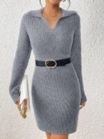 Rochie Scurta Tricotata Aldora Gri - imagine 3