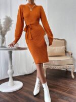 Rochie Midi Tricotata Apena Caramizie - imagine 5