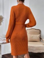 Rochie Midi Tricotata Apena Caramizie - imagine 2
