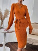 Rochie Midi Tricotata Apena Caramizie - imagine 3