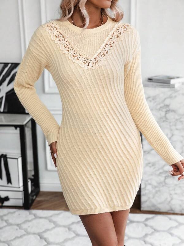 2792 Rochie Scurta Tricotata Alecina Bej - imagine 1
