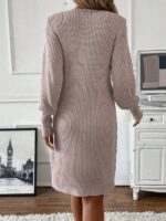 Rochie Midi Tricotata Mesada Roz Pudra - imagine 2
