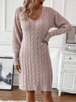 Rochie Midi Tricotata Mesada Roz Pudra - imagine 4