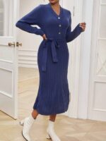 Rochie Lunga Tricotata Sabina Bleumarin - imagine 4