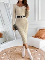 Rochie Midi Tricotata Delphine Bej - imagine 5