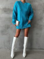 Pulover Lung Tricotat Vika Bleu - imagine 5