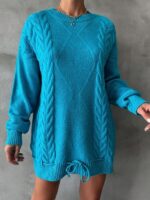 Pulover Lung Tricotat Vika Bleu