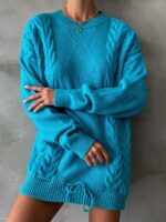 Pulover Lung Tricotat Vika Bleu - imagine 3