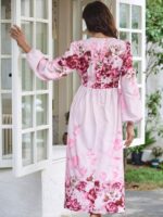 Rochie Lunga Clara Roz cu Model Floral - imagine 2