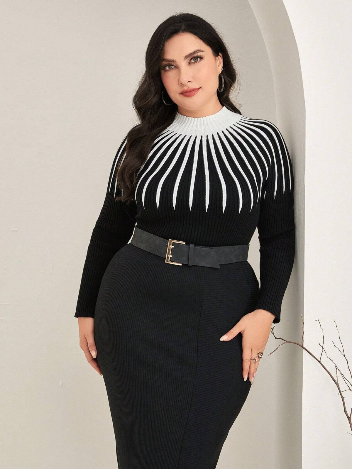 Rochie Lunga Tricotata Sandelia Neagra - Marimi Mari - imagine 1