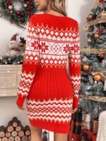 Rochie Scurta Tricotata Stalesa Rosie cu Imprimeu de Craciun - imagine 2