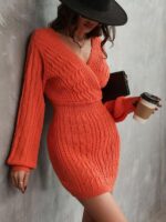 Rochie Scurta Tricotata Mandrup Caramizie - imagine 3
