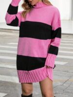 Rochie Scurta Tricotata Gerdie Roz cu Dungi Negre - imagine 4