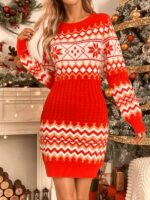 Rochie Scurta Tricotata Stalesa Rosie cu Imprimeu de Craciun - imagine 6