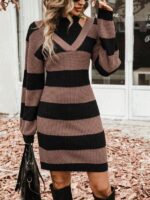 Rochie Midi Tricotata Katarine Maro cu Dungi