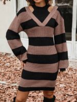 Rochie Midi Tricotata Katarine Maro cu Dungi - imagine 5