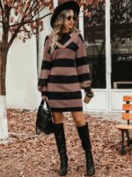 Rochie Midi Tricotata Katarine Maro cu Dungi - imagine 4