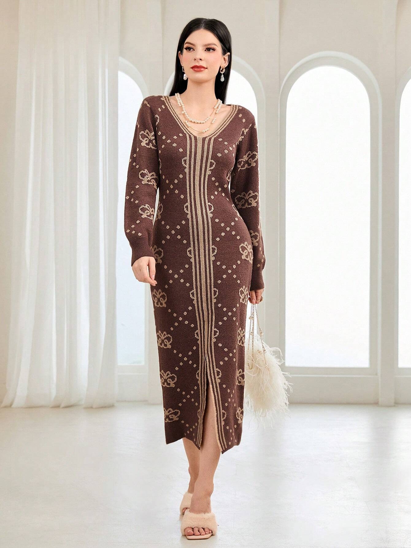 7182 Rochie Lunga Tricotata Laurina Maro - imagine 1