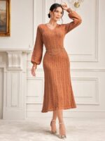 Rochie Lunga Tricotata Imber Caramizie