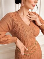 Rochie Lunga Tricotata Imber Caramizie - imagine 4