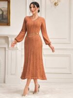 Rochie Lunga Tricotata Imber Caramizie - imagine 3