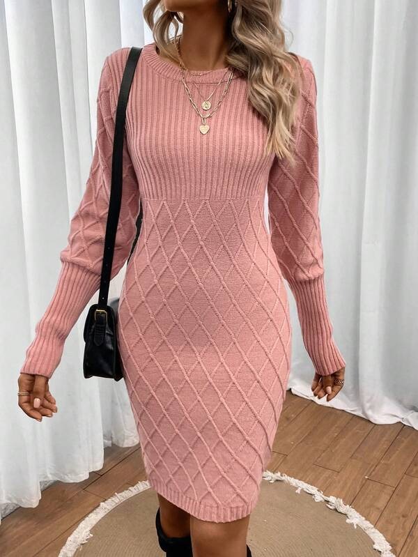 7416 Rochie Midi Tricotata Gerdny Roz - imagine 1