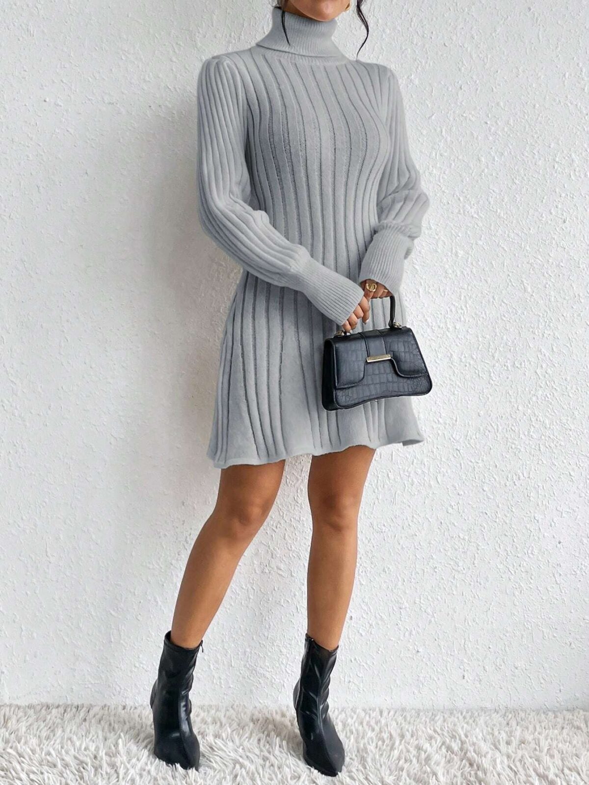 Rochie Scurta Tricotata Elicia Gri - imagine 4