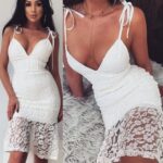 Rochie Scurta cu dantela si bretele subtiri reglabile Pansela Alba - imagine 4