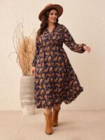 Rochie Midi Casilla Bleumarin Cu Imprimeu Multicolor - Marimi Mari - imagine 3